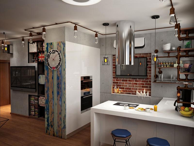 лофт, студия, кухня