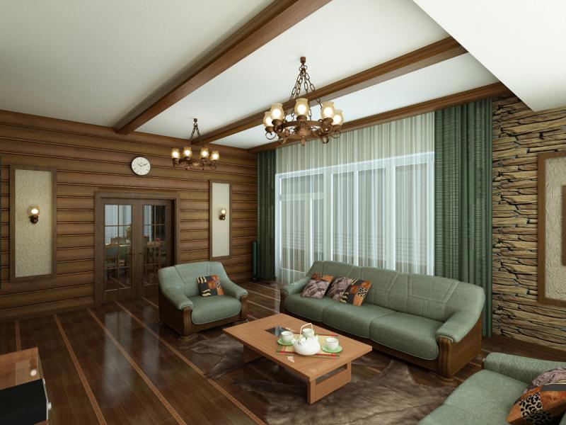 деревянный интерьер, гостиная, общественное помещение