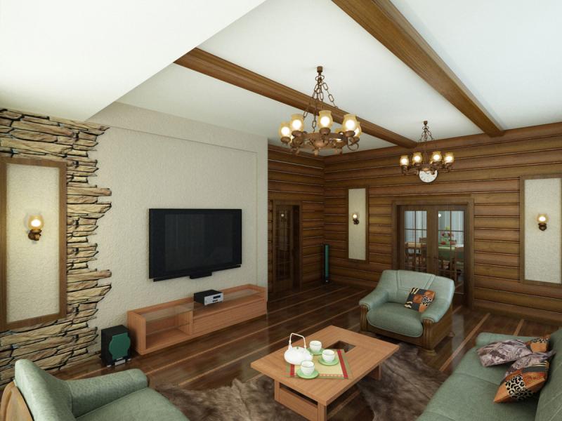 деревянный интерьер, гостиная, общественное помещение