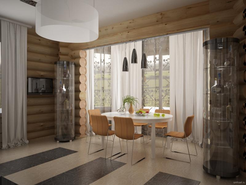 хай-тек, деревянный интерьер, кухня