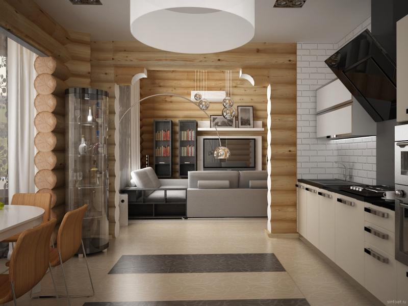 хай-тек, деревянный интерьер, кухня