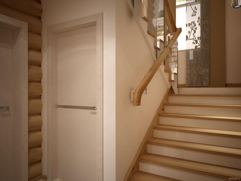 хай-тек, деревянный интерьер, лестница