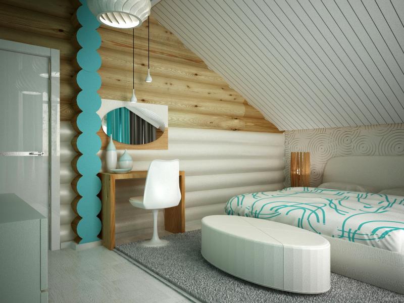спальня, хай-тек, деревянный интерьер, мансарда