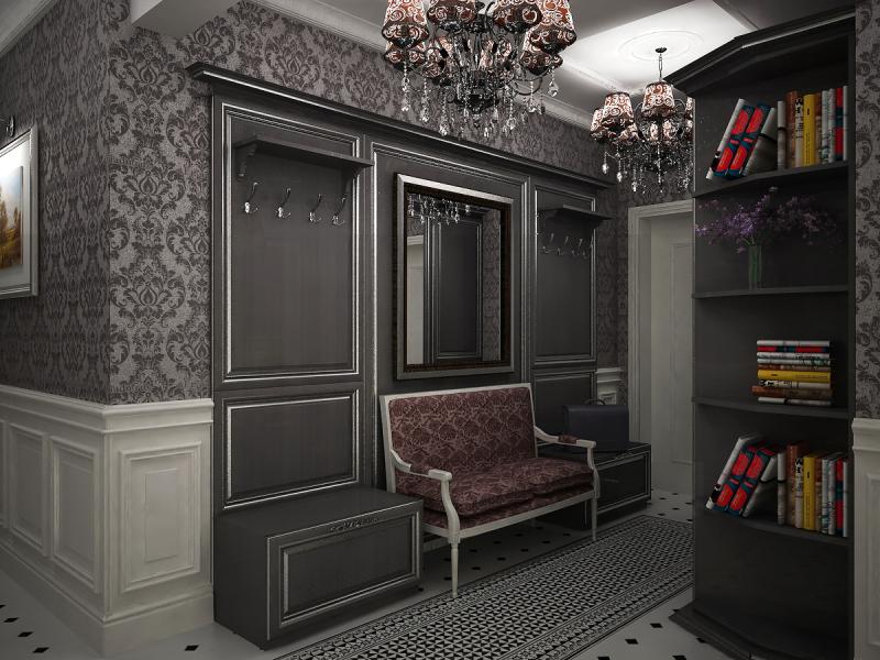 прихожая, классический интерьер, черно-белый интерьер