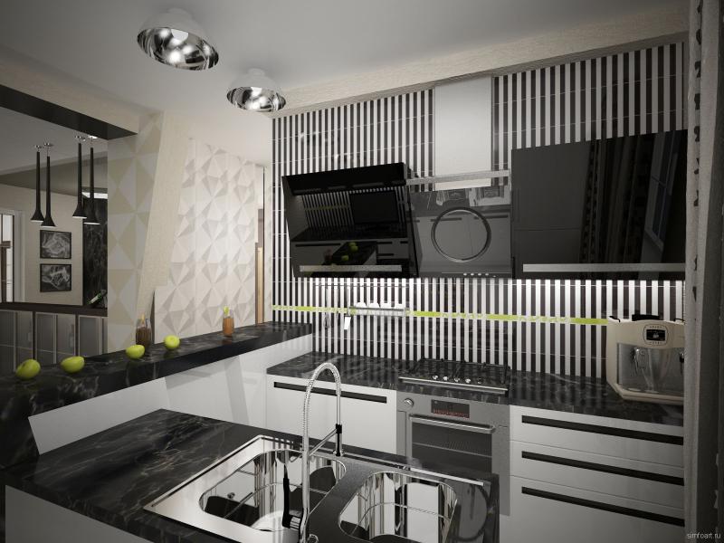 кухня, деконструктивизм, коттедж, современный интерьер