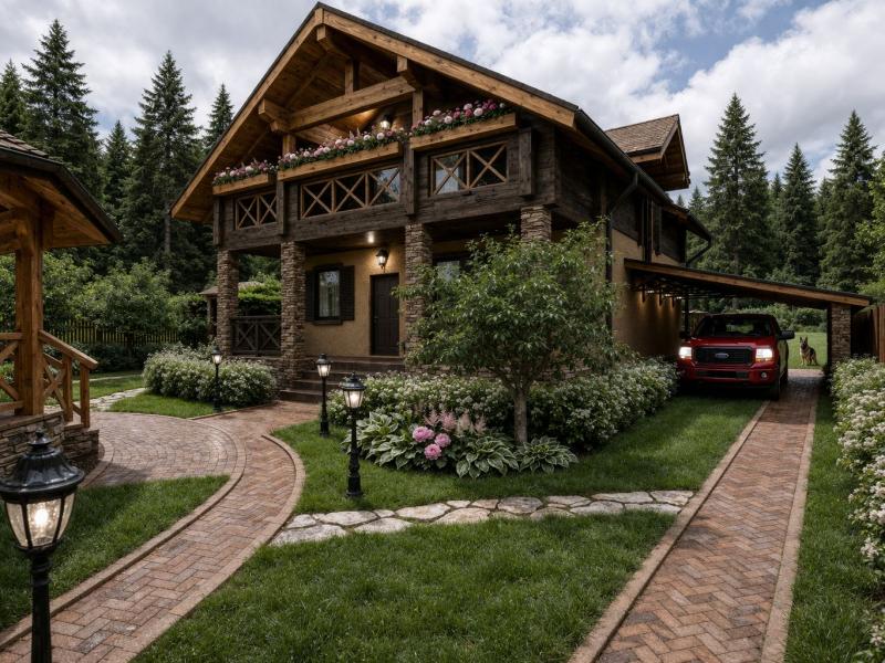 коттедж, ландшафт, фасад, благоустройство, дизайн прилегающей территории