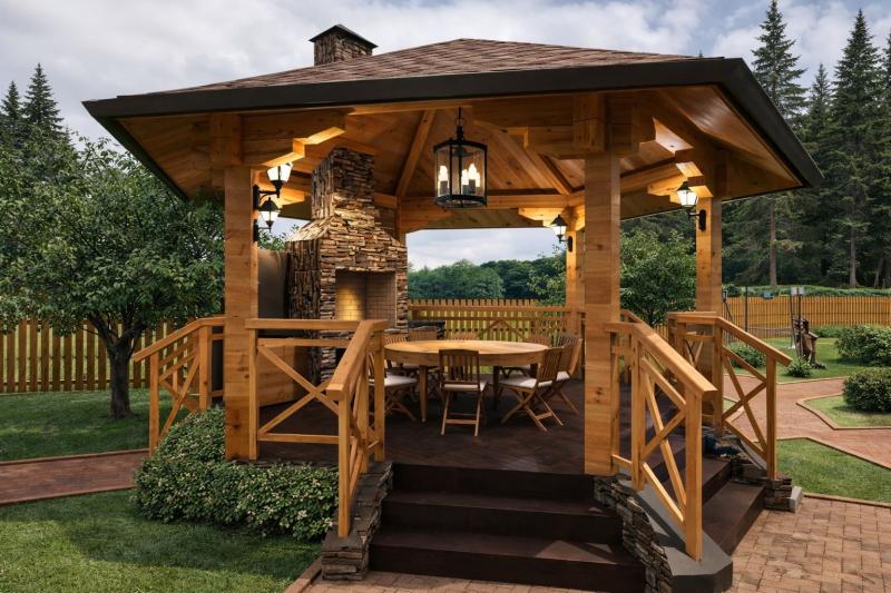 коттедж, ландшафт, фасад, благоустройство, дизайн прилегающей территории, беседка