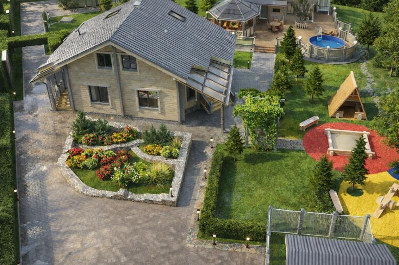 коттедж, ландшафт, фасад, благоустройство, дизайн прилегающей территории