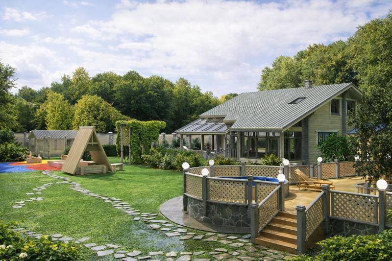 коттедж, ландшафт, фасад, благоустройство, дизайн прилегающей территории