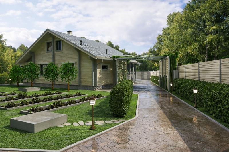 коттедж, ландшафт, фасад, благоустройство, дизайн прилегающей территории