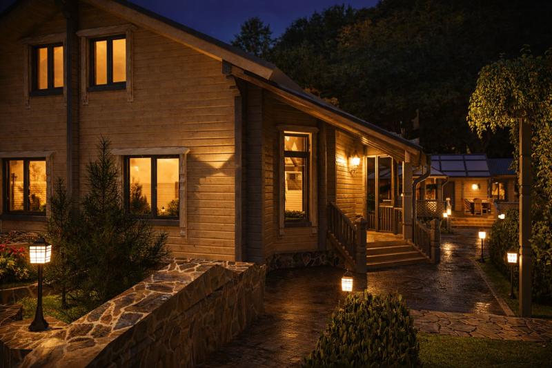 коттедж, ландшафт, фасад, благоустройство, дизайн прилегающей территории