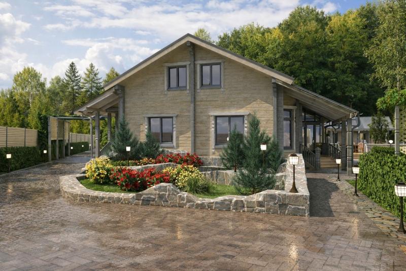 коттедж, ландшафт, фасад, благоустройство, дизайн прилегающей территории