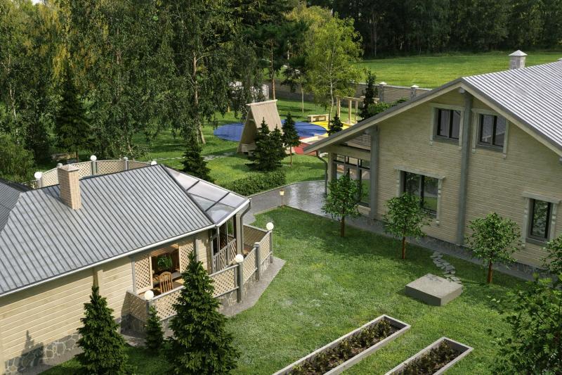 коттедж, ландшафт, фасад, благоустройство, дизайн прилегающей территории