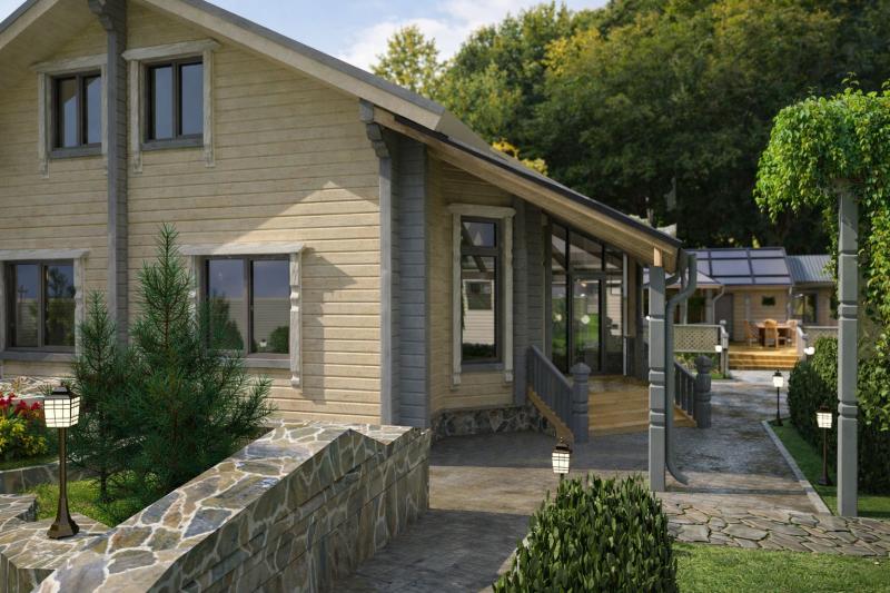 коттедж, ландшафт, фасад, благоустройство, дизайн прилегающей территории