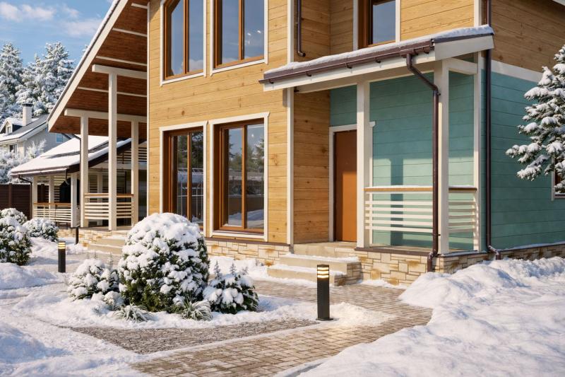 фасад, зимний вид участка