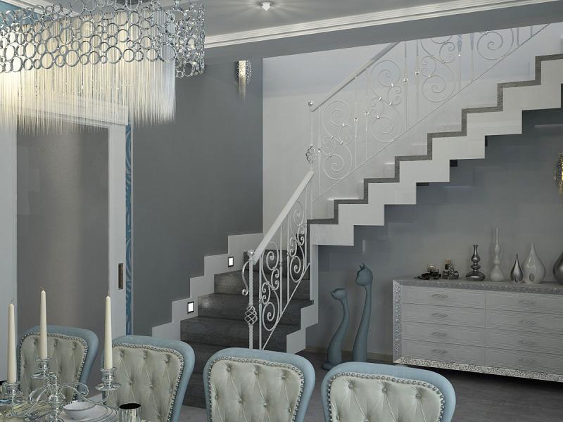 кухня, лестница, Арт-Деко, столовая, современный интерьер